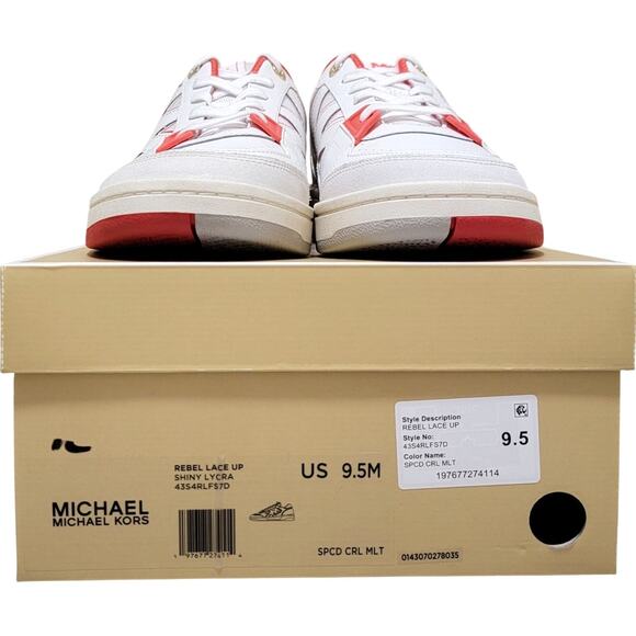 Michael Kors Low (1-1.9 in) Heel Height Comfort Shoes for  MICHAEL Michael Kors Women Rebel Low Top Sneaker Size US 9.5M White Spiced Coral